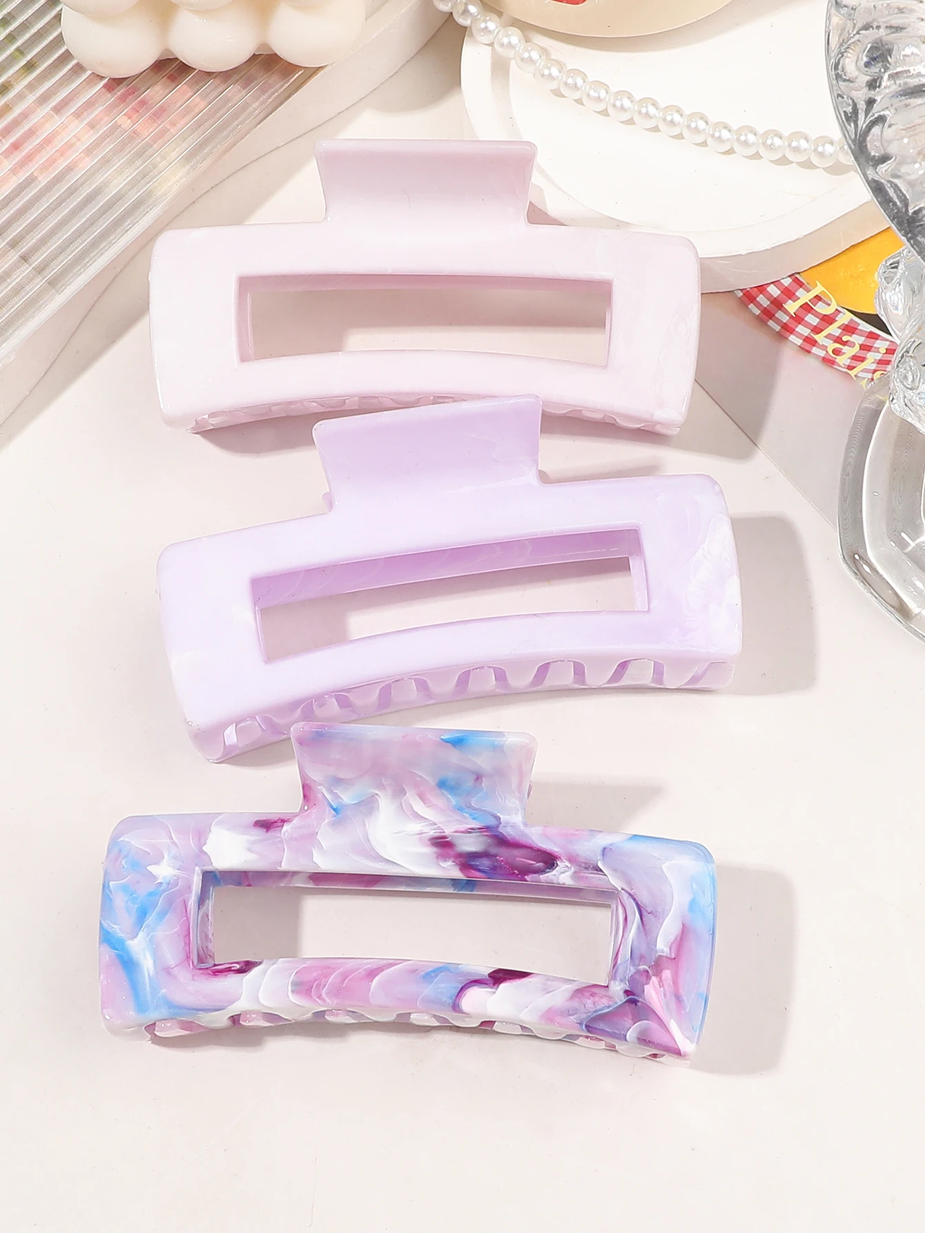 3 Pcs Purple Marbling Hair Claw Clips for Thick Hair,Large No-slip Styling Hair Accessories for Women Girls