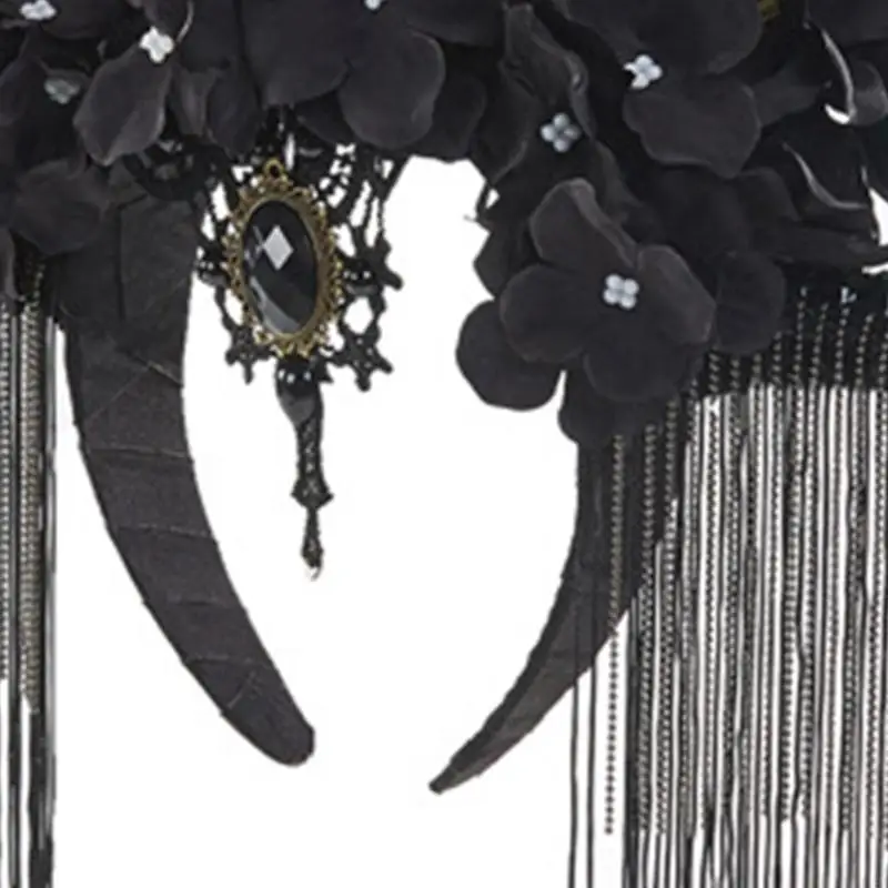 P88A Goth Tassel Headband Antelope Dademia Demonio Demonio Hornos Hornos Diadema Hornos