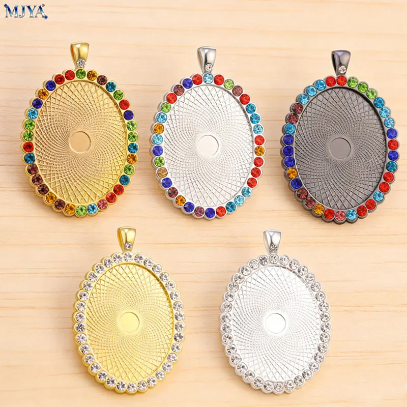 MJYA 5pcs Big Pendant Base Inner 30x40mm Oval Cabochon Bezels Charms For DIY Jewelry Making Pop Necklaces Supplies Accessories