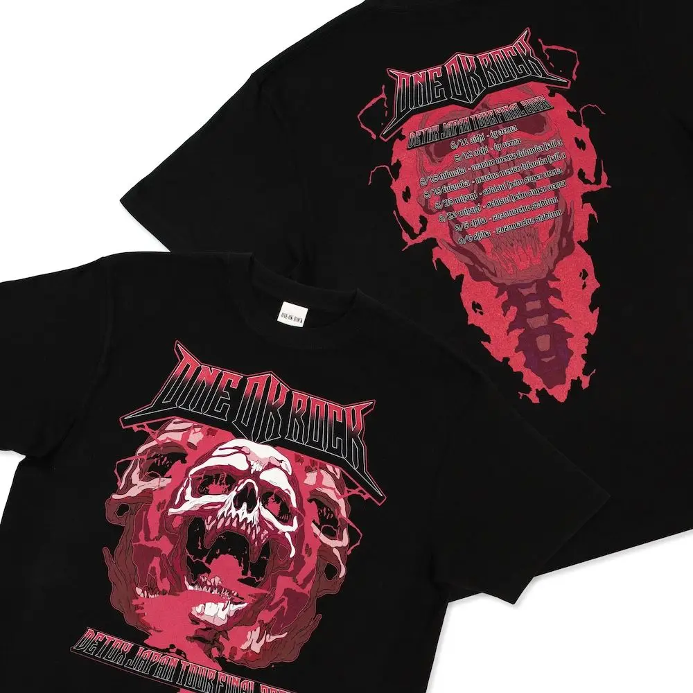 ONE OK ROCK 2026 DETOX Japan Final Tour Double Print Skull Skeleton T-shirt Loose Cotton Festival Streetwear Unisex Tops