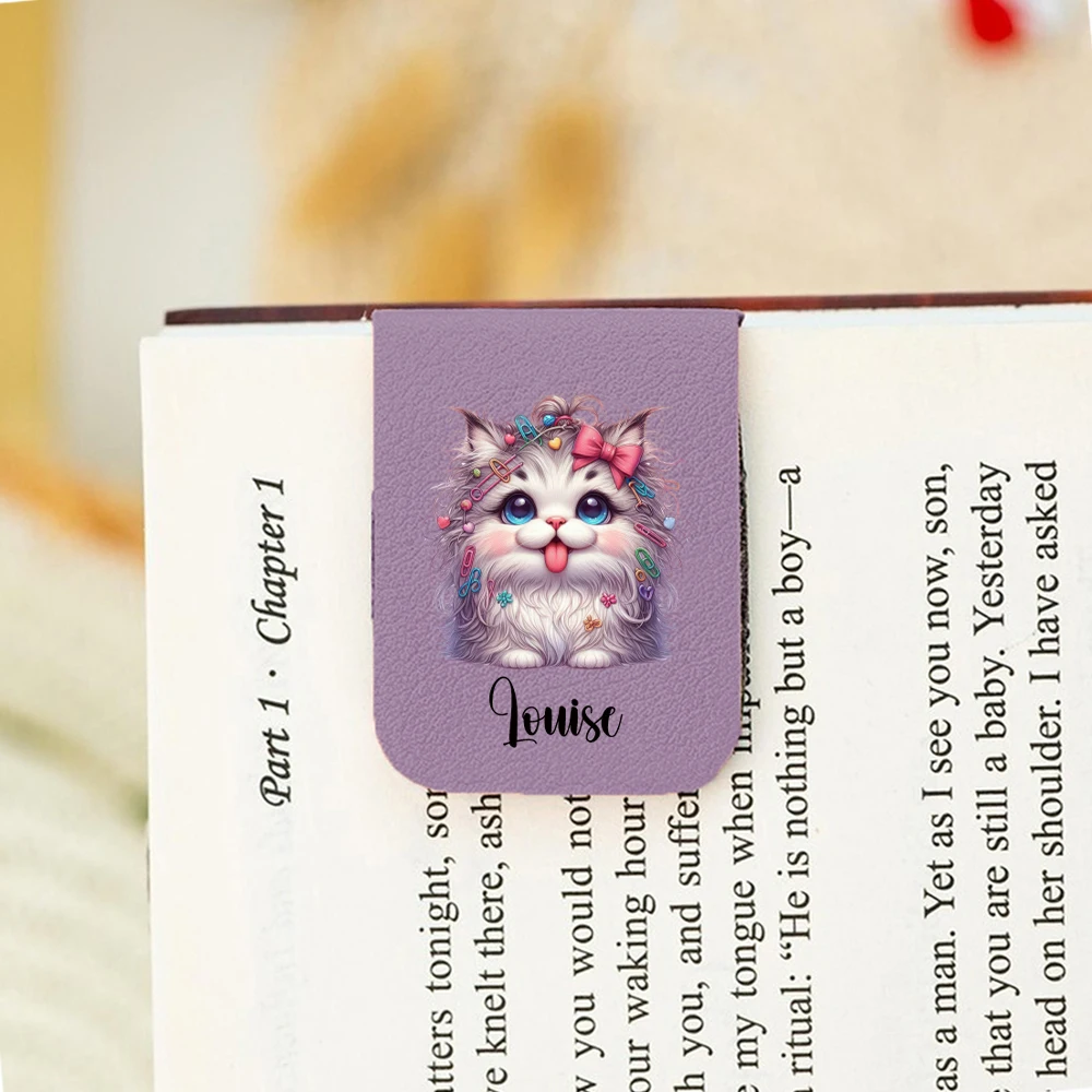 1PC Cartoon Kitten Personalized Text UV Print Aqua Blue Magnetic Book Mark For School Supplies