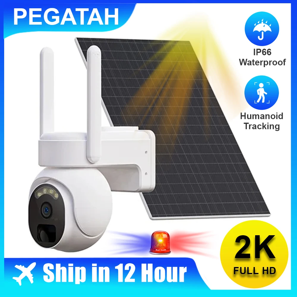 2K 4G Solar Camera Outdoor Wireless AI Human Detection Night Vision Built in Battery IP66 Waterproof Home Security PEGATAH
