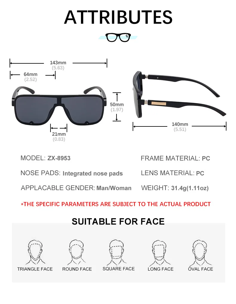 Polarisierte Klassische Quadratische Sonnenbrille für Herren mit Großem Rahmen 2026 Luxusmarke Punk Shield Goggle Sonnenbrille für Männer UV400 Eyewear Shades – Detail 14