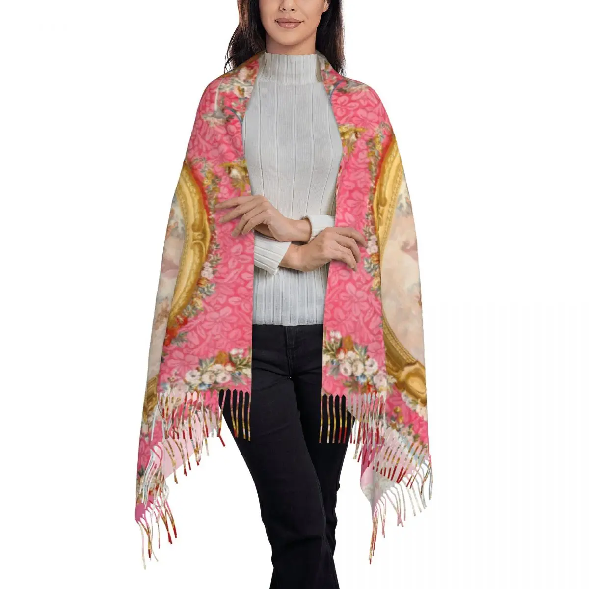 

Fashion Rococo Renaissance Venus Emerging Tassel Scarf Women Winter Fall Warm Shawls Wraps Female Boucher Art Scarves