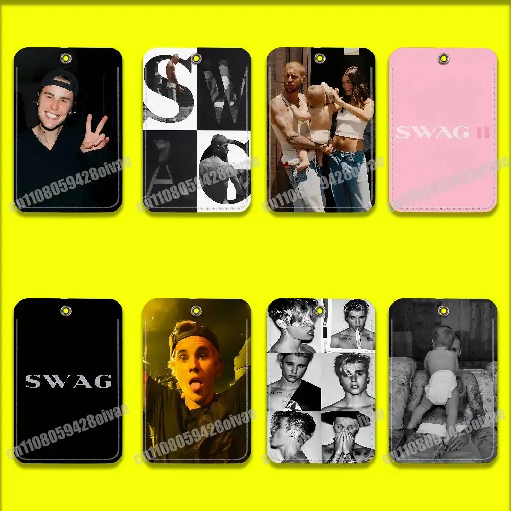 

J-Justin B-Bieber Swag II Card Holder Cover For ID Clips Credit Bank Campus Sleeves Storage Bag PU Leather Keychain