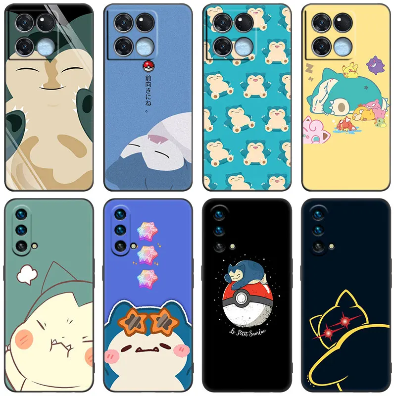 Snorlax Pokemon Black Phone Case For OnePlus 11R 10T 10R 9RT 8T ACE 2V Pro Nord 2T N10 N100 N20 N200 CE2 Lite 5G Soft Cover