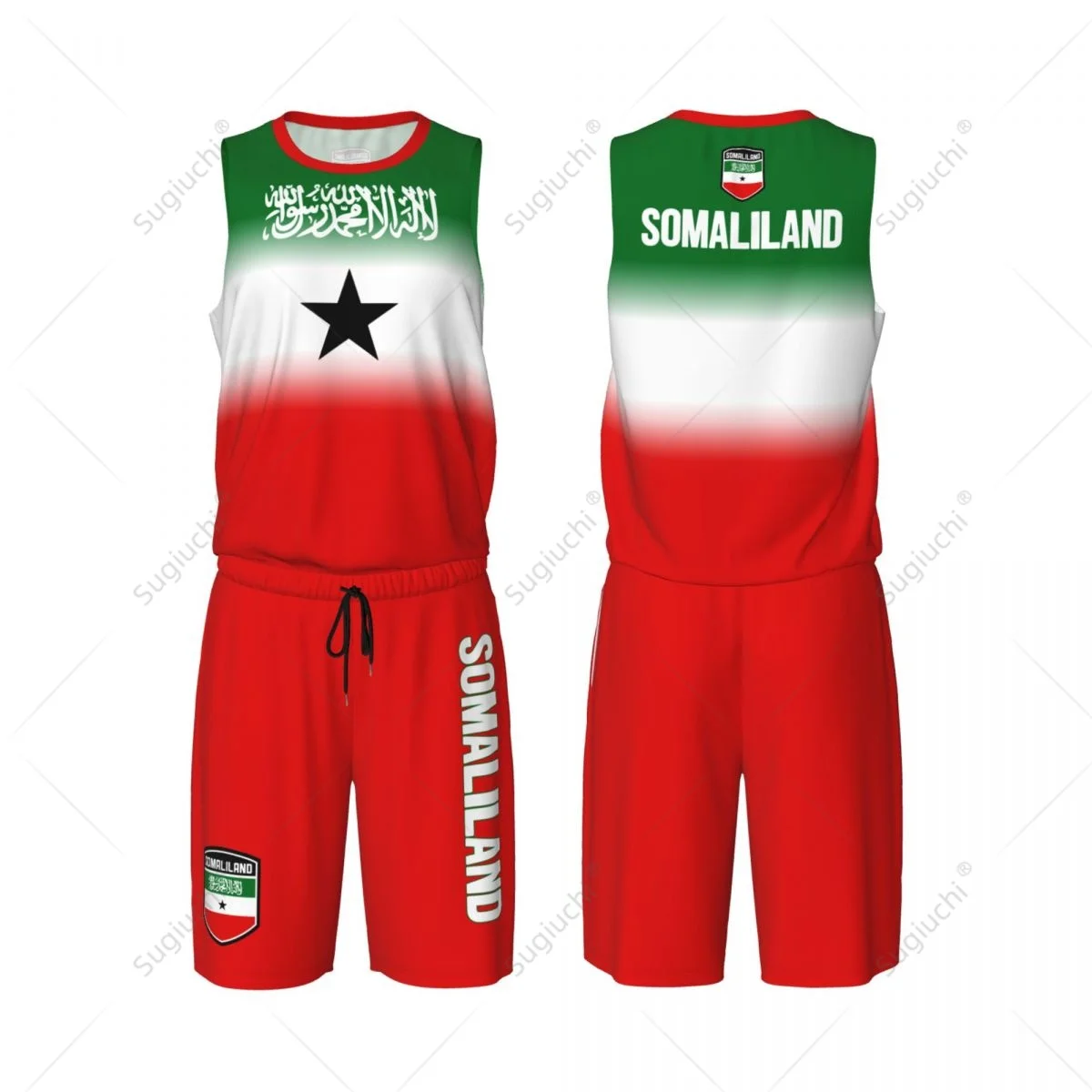 

Мужской комплект баскетбольной формы с флагом Сомалиленд: сетчатая майка и шорты без рукавов, эксклюзивный дизайн, с возможностью нанесения индивидуального имени и номера, унисекс.