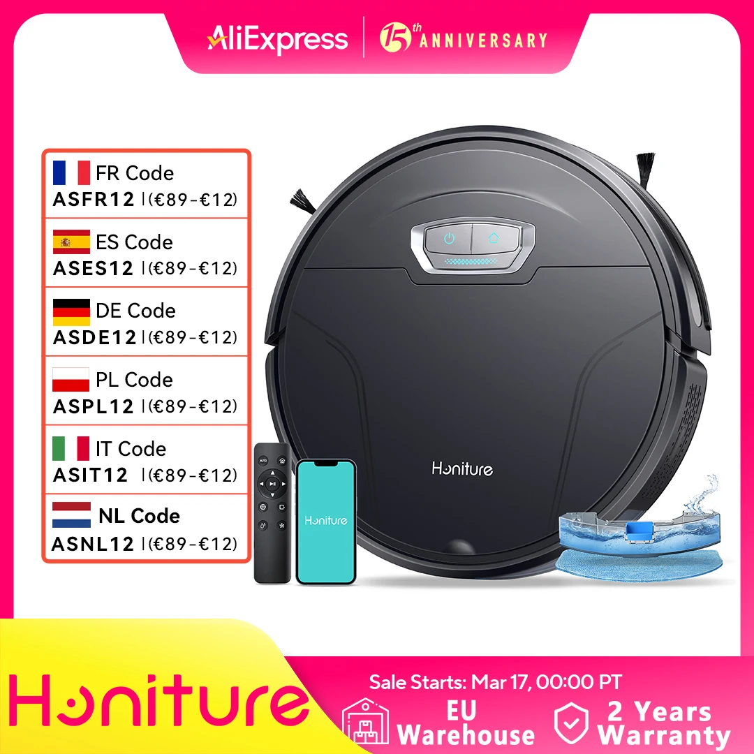 Honiture Robot Vacuum Cleaner 6000pa 3 in 1 Strong Suction Self-Charging App&Remote&Voice Robot Vacuum and Mop Combo