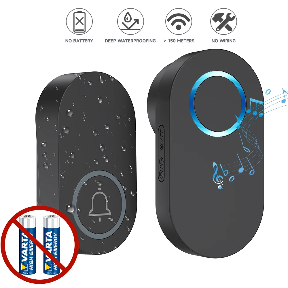 

Self-Powered Wireless Doorbell No Battery Required Waterproof Home Outdoor Kinetic Ring Chime Door bell