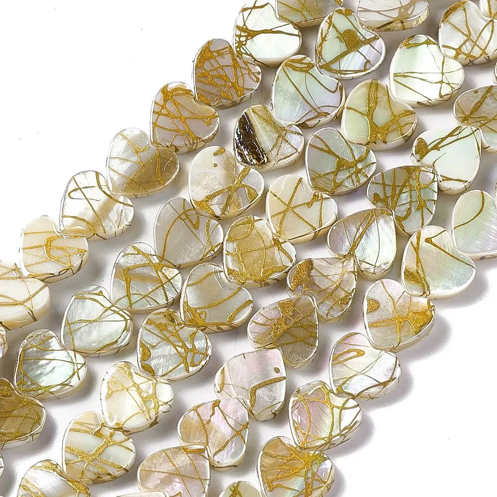 2 Strand Natural Freshwater Shell Beads Strand AB Color Plated Heart Colorful for Making DIY Jewelry Necklace Bracelet Craft