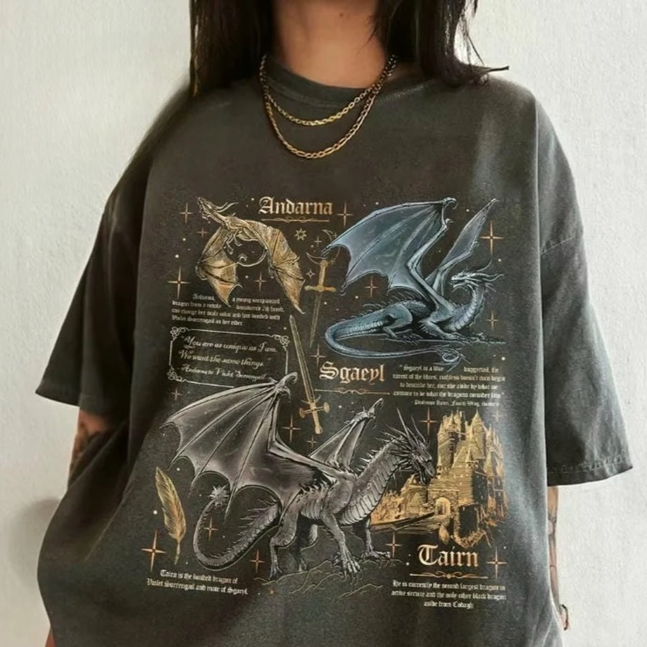 Sommer-Sonderangebot: Retro Fourth Wing Dragon Komfort-Shirt, Basgiath War College Shirt für Männer und Frauen, Vintage Top, Hip-Hop Oversized T-Shirt – Detail 4