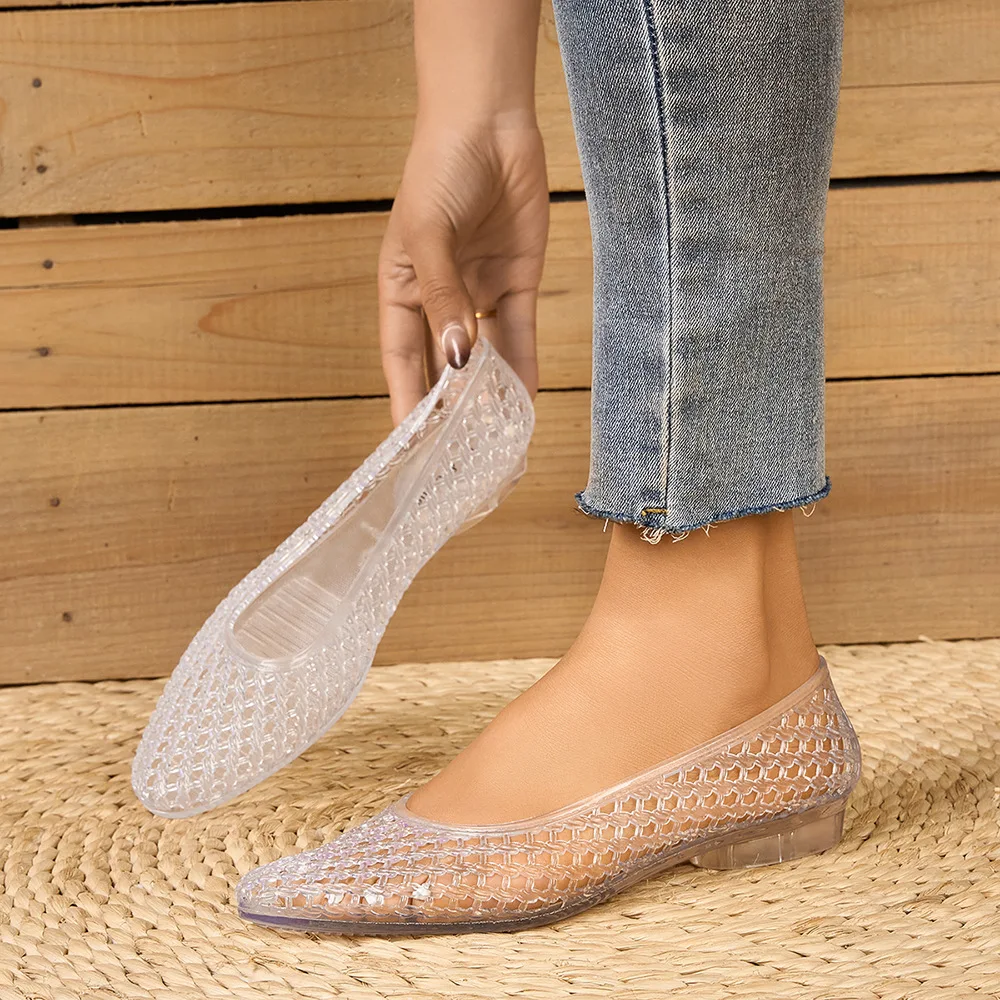 Low-Heel Mary Jane Single Shoes Slip-On Weaved Cotton Thread Breathable Lightweight Flat Bottom Sandals Fashionable Casual