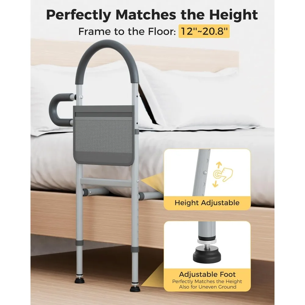 Adjustable Bed Safety Rails for Seniors with Non-Slip Handle, Storage Pocket, Fits Twin to King Beds
