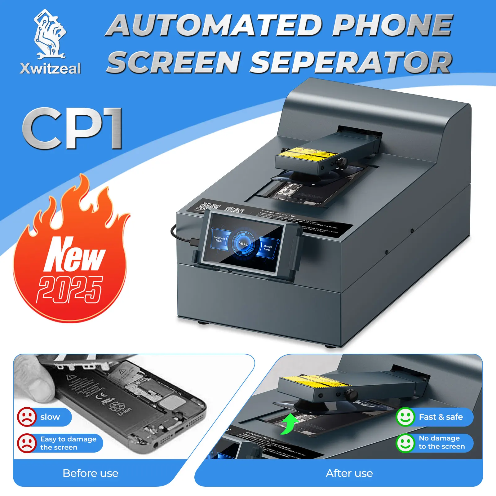 CP1 Automatic Phone Screen Separator Machine for All Phone Frames, Even Heating 4-side, No Damage Removal Screen