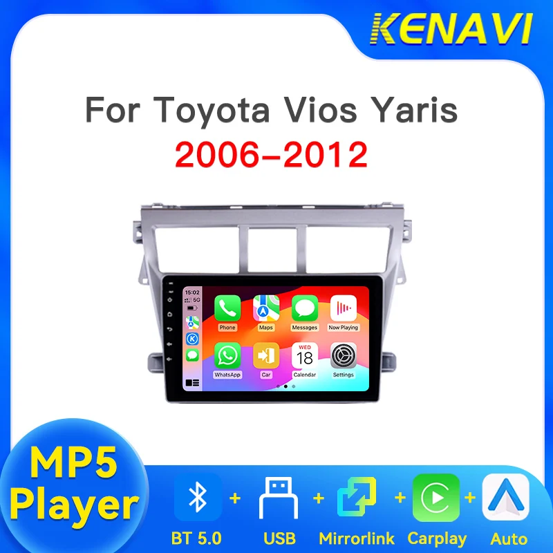 2Din Car Stereo Radio For Toyota Vios Yaris 2006-2012 With Carplay Android Auto AM FM RDS Bluetooth USB MP5 Multimedia Head Unit