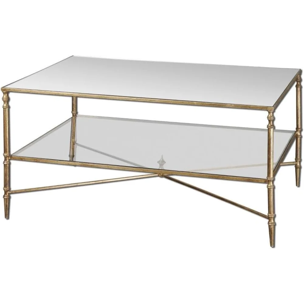 

37.75 inch Coffee Table, Gold Leaf Finish with Clear Tempered Glass