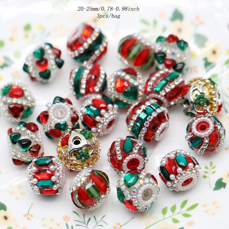 3pcs 20-25mm Christmas Design Acrylic Beads Handmade Christmas Pen Beads for Jewelry Making DIY Bead Pen Keychains Phone Chain