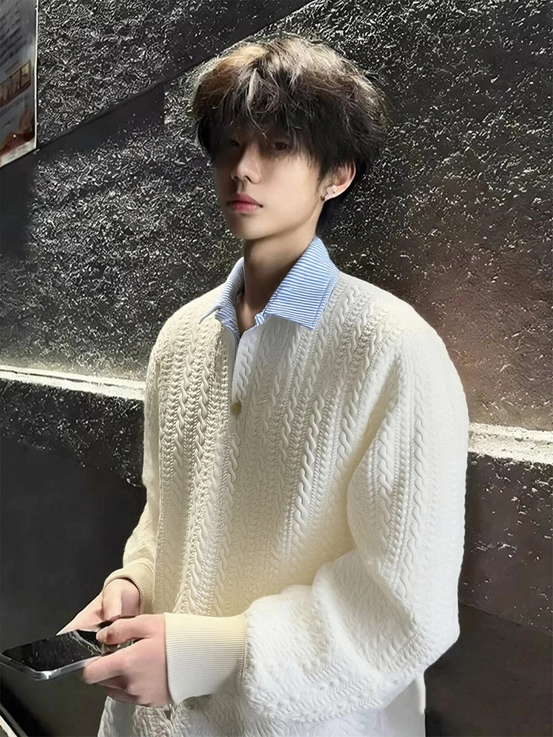 

Мужская футболка Cleanfit с длинным рукавом, весенняя, молодежная, с эффектом двухслойности, воротник-чайка, с узлом