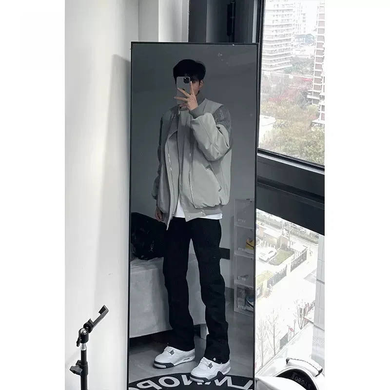 

American Sle ort Baseball Jaet for Men Spring Autumn Cleanfit Workwear Polyester Fiber Zipper Closure Loose Fit