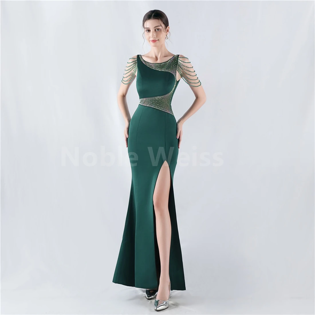 Charming O-Neck Floor-Length Prom Dress with Mermaid Fish Tail and Beading Customized