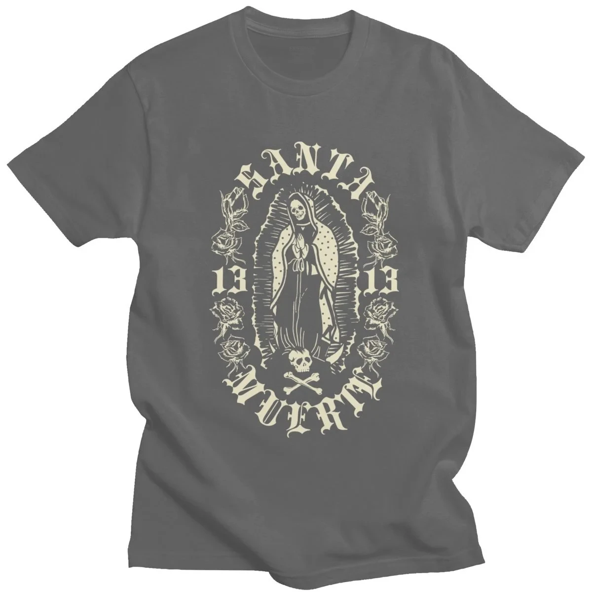 Gothic Santa Muerte 13 T Shirts Men Cotton Lady of Holy Death T-shirt Mexican Skull Tee Short Sleeve Hip Hop Tshirt 65821