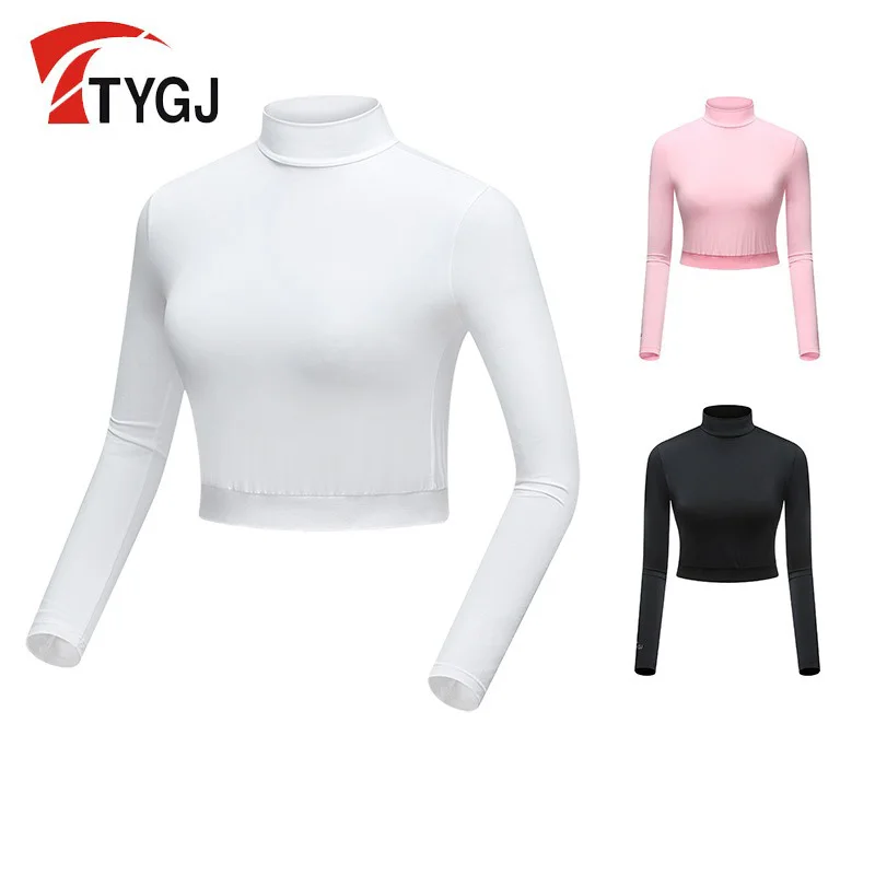 TTYGJ Golf Clothing Summer Sun Protection Clothing Ladies Ice Silk Bottoming Clothes High Waist Half Long Sleeve T-shirt