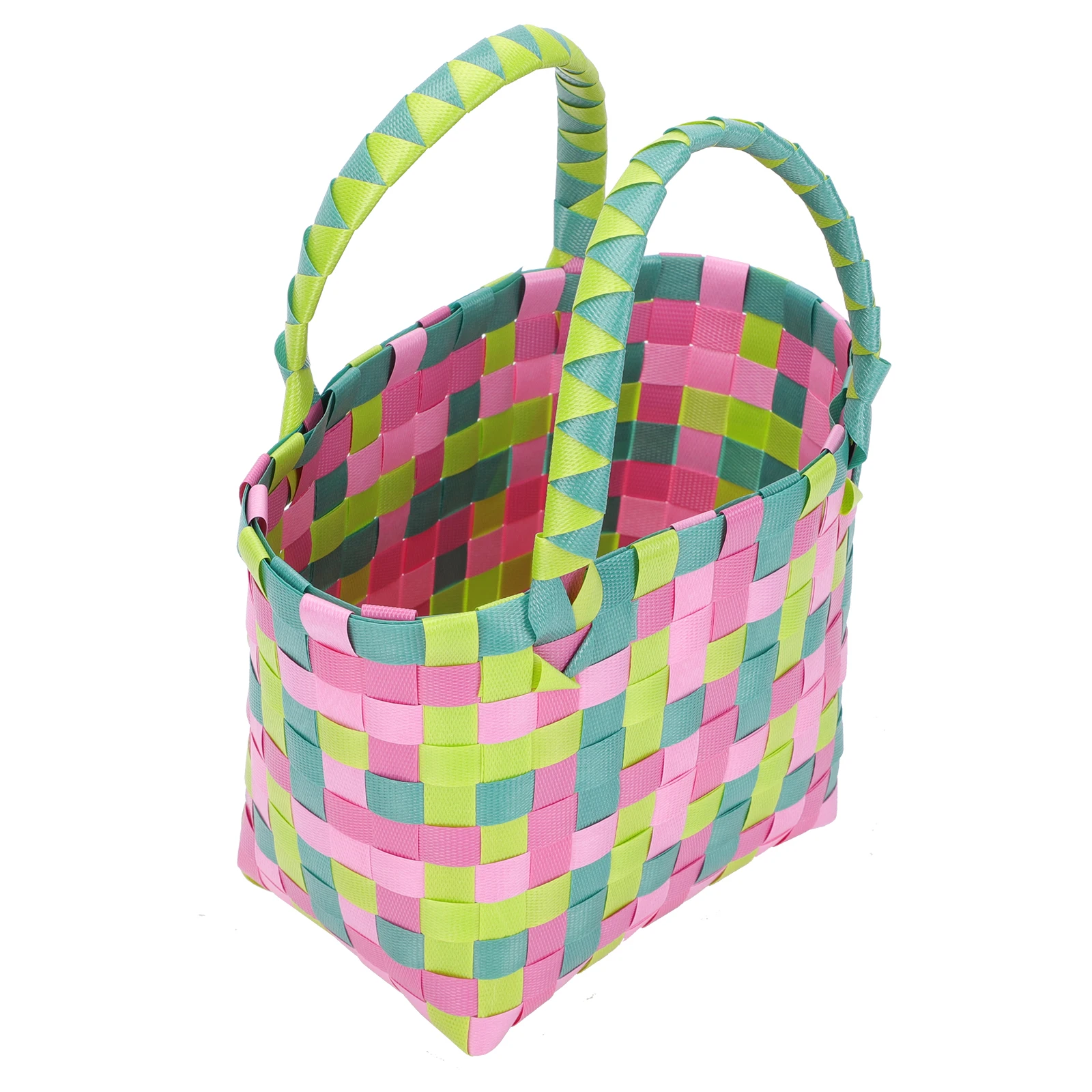 

1pc Colorful Plastic Basket Small Mini Woven Bag Lady Square Beach Snack Holder Green Storage Household ganizer