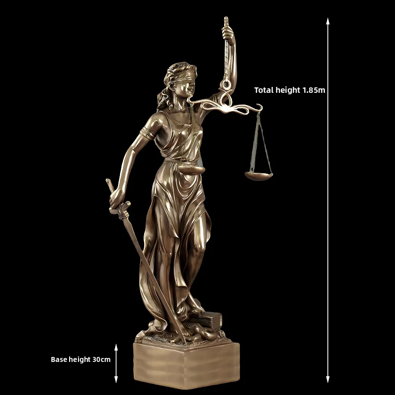 xx-Justice Goddess Large Law Firm Legal Sculpture Ornament French Style Fiberglass 1.85m Tall Steel Base