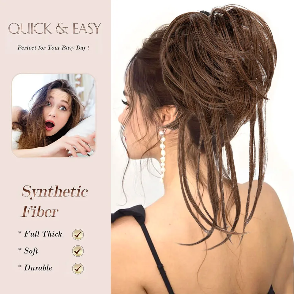 Synthetic Elastic Messy Bun Hairpieces Curly Scrunchie Black Blonde Brown Chignon Band Updo Donut For Women Natural Fake Hair