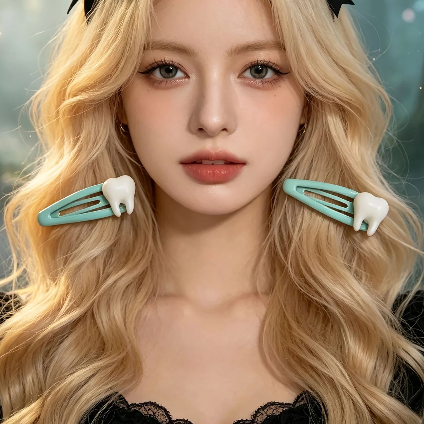 Cute for Y2K Tooth Clip Cute Cartoon Realistic Small Tooth BB Hair Clip Forest Girl Fun Bangs Hair Accessories Hairpins