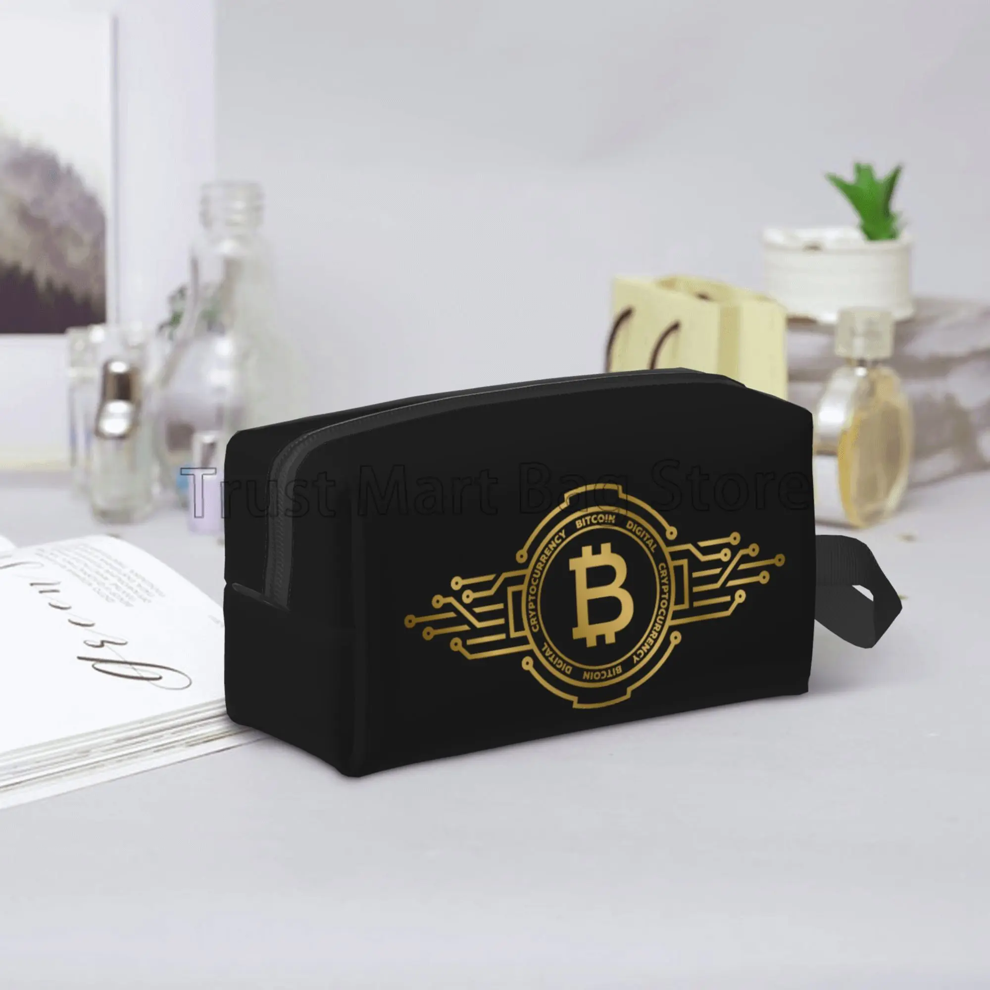 Travel Makeup Bag Original Bitcoin Logo Print Portable Toiletry Organizer Large Capacity Storage Bag Unisex Travel Pouch