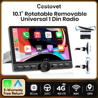 1 Din Universal 10.1 Inch Single Rotatable Touch Screen Car Stereo Radio Wireless Carplay Android Auto GPS Bluetooth FM RDS USB