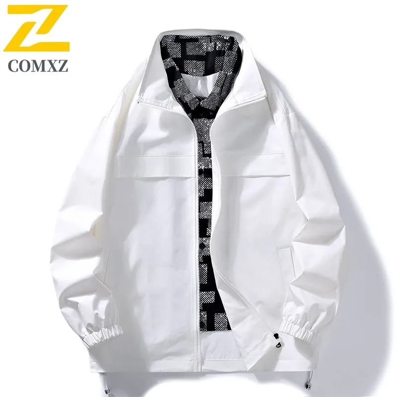 

COMXZ Роскошная мужская куртка с отложным воротником, ветрозащитное пальто для кемпинга, модная искусственная дизайнерская легкая ветровка с двумя предметами