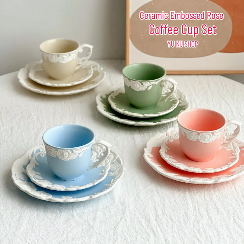 Gracie China Set Da Tè Shabby Rose – 4 Tazze Con Piattino In Porcellana 200 Ml – Colore Verde – Eleganza Shabby Chic