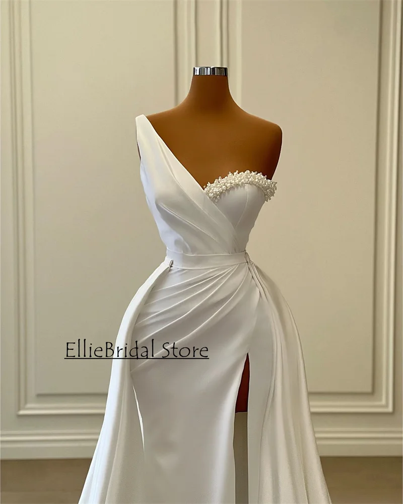 Civil Wedding Dresses 2024 One Shoulder Pearls Mermaid Bridal Gowns Plus Size Split vestidos de gala Customized