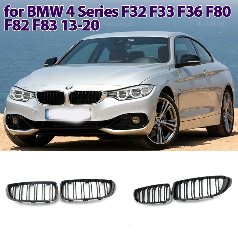 2Pcs Car Style Gloss Black Front Kidney Double Slat Grill Grille for BMW 4er F32 F33 F36 F80 F82 2013-18 Cabriolet Coupe