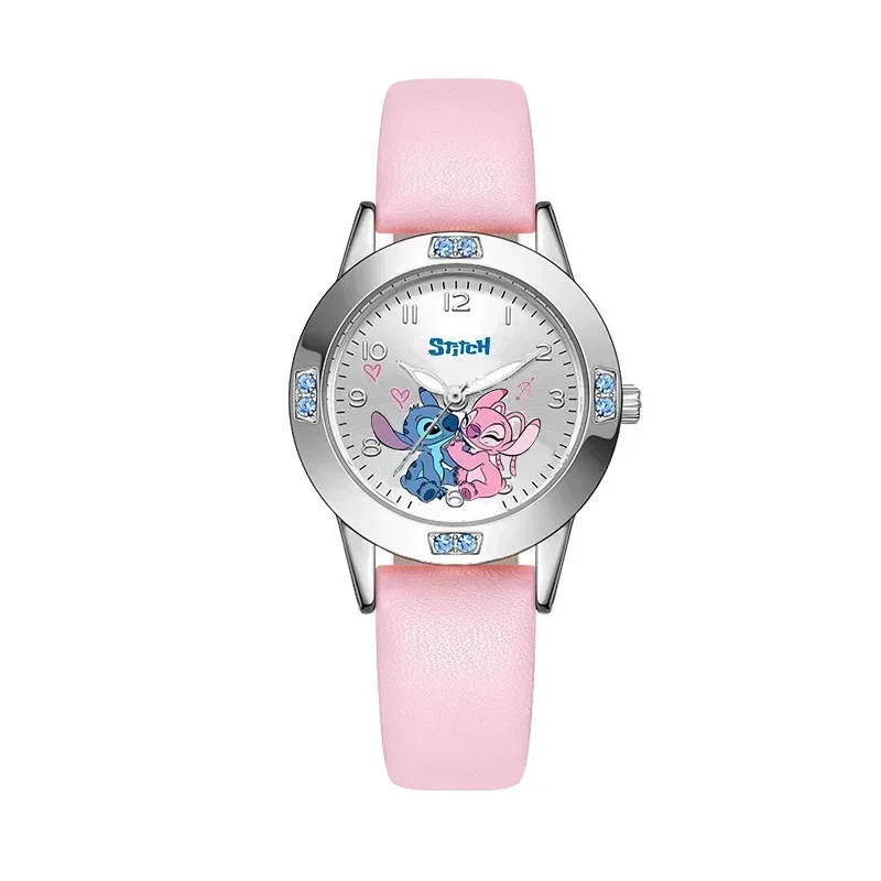 Disney Stitch Cartoon Children'S Watch Steel Belt Belt High Quality Diamond Set Quartz Watch Quartz Wristwatches Kids Gift