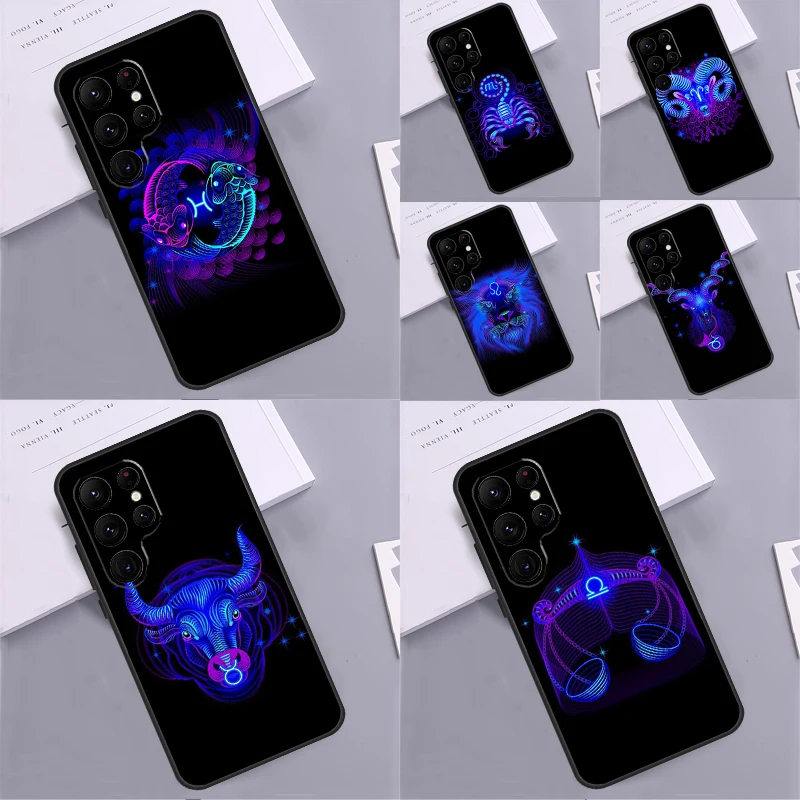 Neon Zodiac Signs Phone Case For Samsung Galaxy S24 Ultra S9 S10 S20 FE S22 S21 S23 Plus S25 Ultra Cover Coque