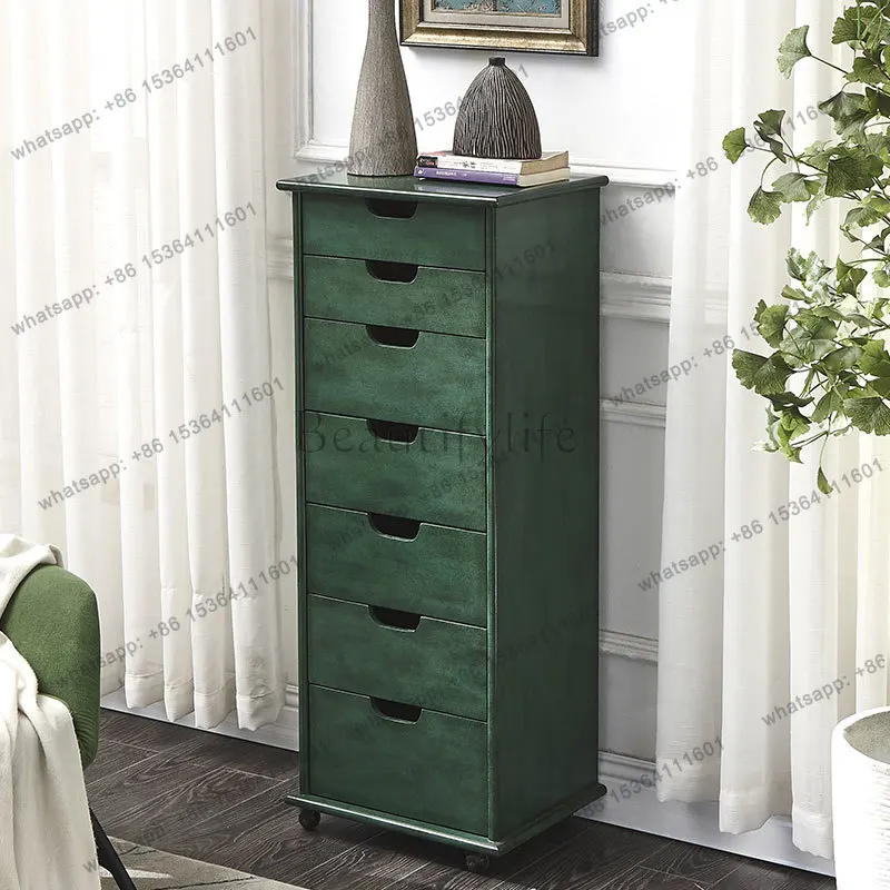 Solid wood seven-bucket simple bedroom high cabinet living room European storage multi-pump locker Nordic