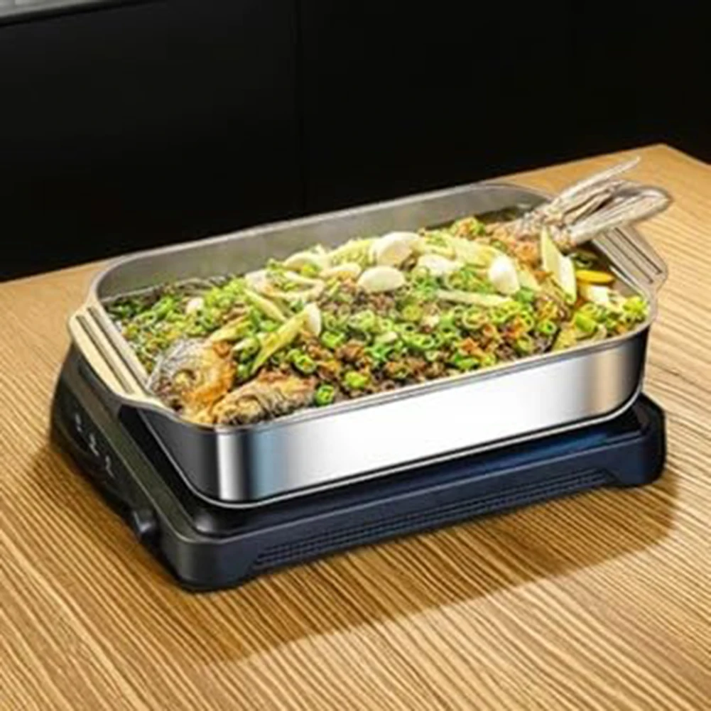 مقلاة Lasagna من الفولاذ المقاوم للصدأ مقاس 18 × 11 بوصة من الدرجة التجارية مع عمق 3 بوصة وغطاء ومقابض تعمل باللمس البارد للطهي بالفرن إلى الطاولة