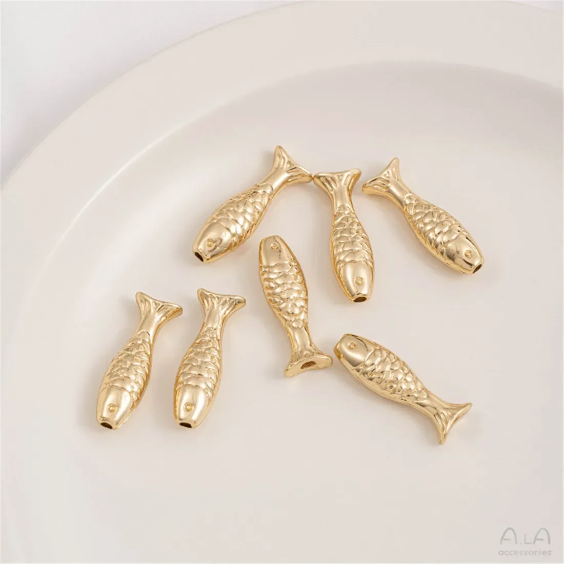 14K Package Goldfish Shaped Tube Bead Through-hole Separated Bead Handmade DIY Bracelet Necklace Accessory Materials C319