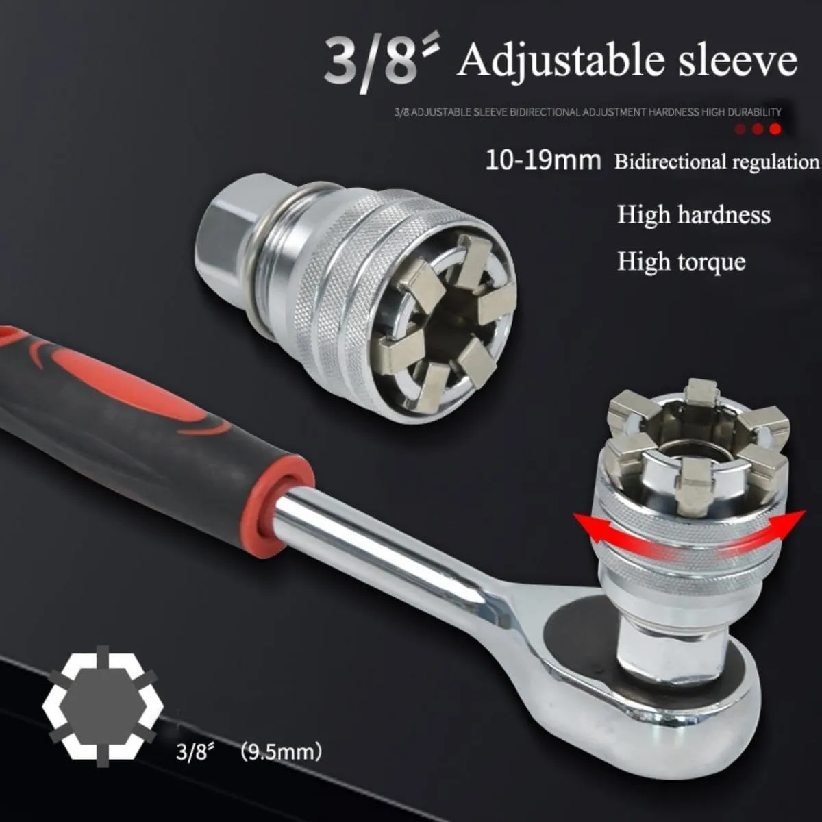 Imagem -03 - Manga Universal Hex Soquete Torque Chave de Catraca Ferramenta de Reparo Ajustável 1019 mm pc