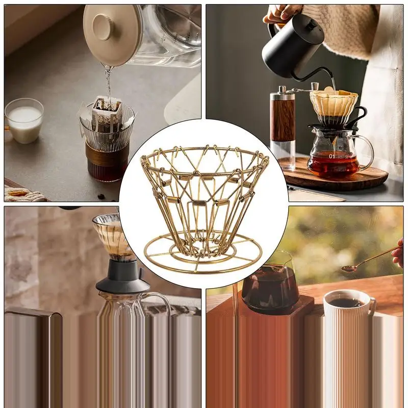 Foldable Coffee Filter Stainless Steel Cone Pour Over Coffee Dripper Stand Holder Portable Outdoor Camping Travel Coffee Filter