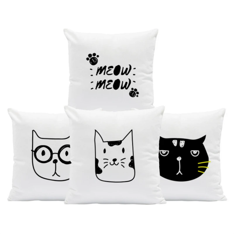 Funny Cat Pillowcase Cute Black White Cat Pillows Case for Bedroom Boy Girl Kid Room Aesthetics40x40 Pillow Covers Decorative