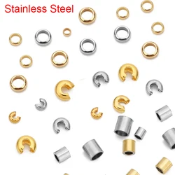 100pcs Stainless Steel End Crimp Beads Covers 2 3 4 5 mm Golden Color Tube Stopper Spacer Beads For Diy Bracelet Jewelry Making