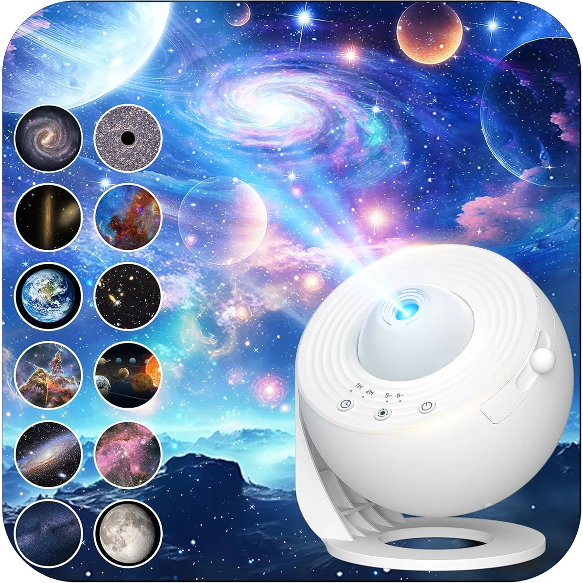 Aiopp HD Galaxy-Projektor mit 13 Filmscheiben, Zeitfunktion, einstellbarer Fokus, romantische Stimmungslampe für Schlafzimmer, Party, Geschenk