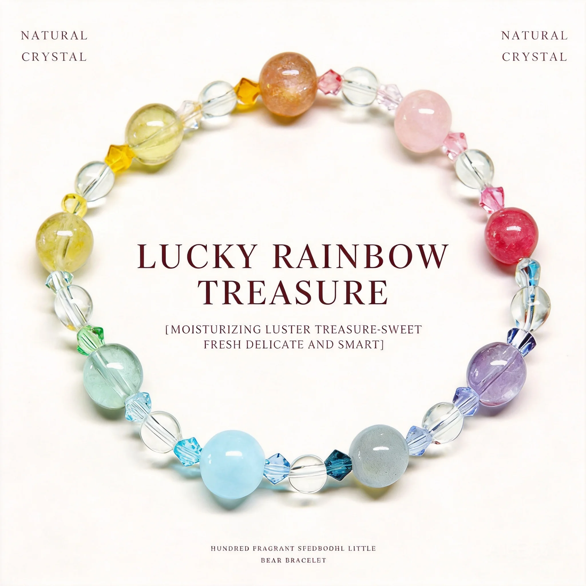 

Chinese Style Lucky Rainbow 8mm Natural Multi Treasure Crystal Beaded Bracelet For Women Colorful Dopamine Summer Fresh Blessing