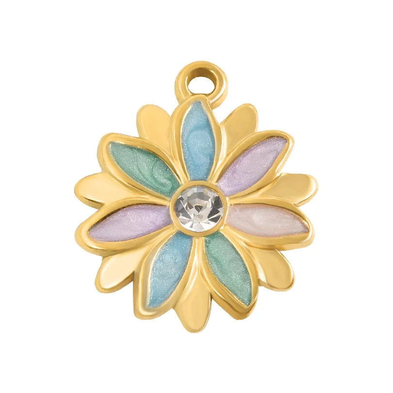 5pcs Stainless Steel 15x17mm Enamel Flower Charm Pendant For DIY Jewelry Necklaces Bracelets Making Findings Crafts