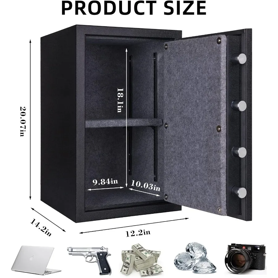 Fireproof Safe 1.8 Cubic Feet Large Steel Digital Safe Box with Code Button Keypad Heavy Duty Safe for Home and Office Security