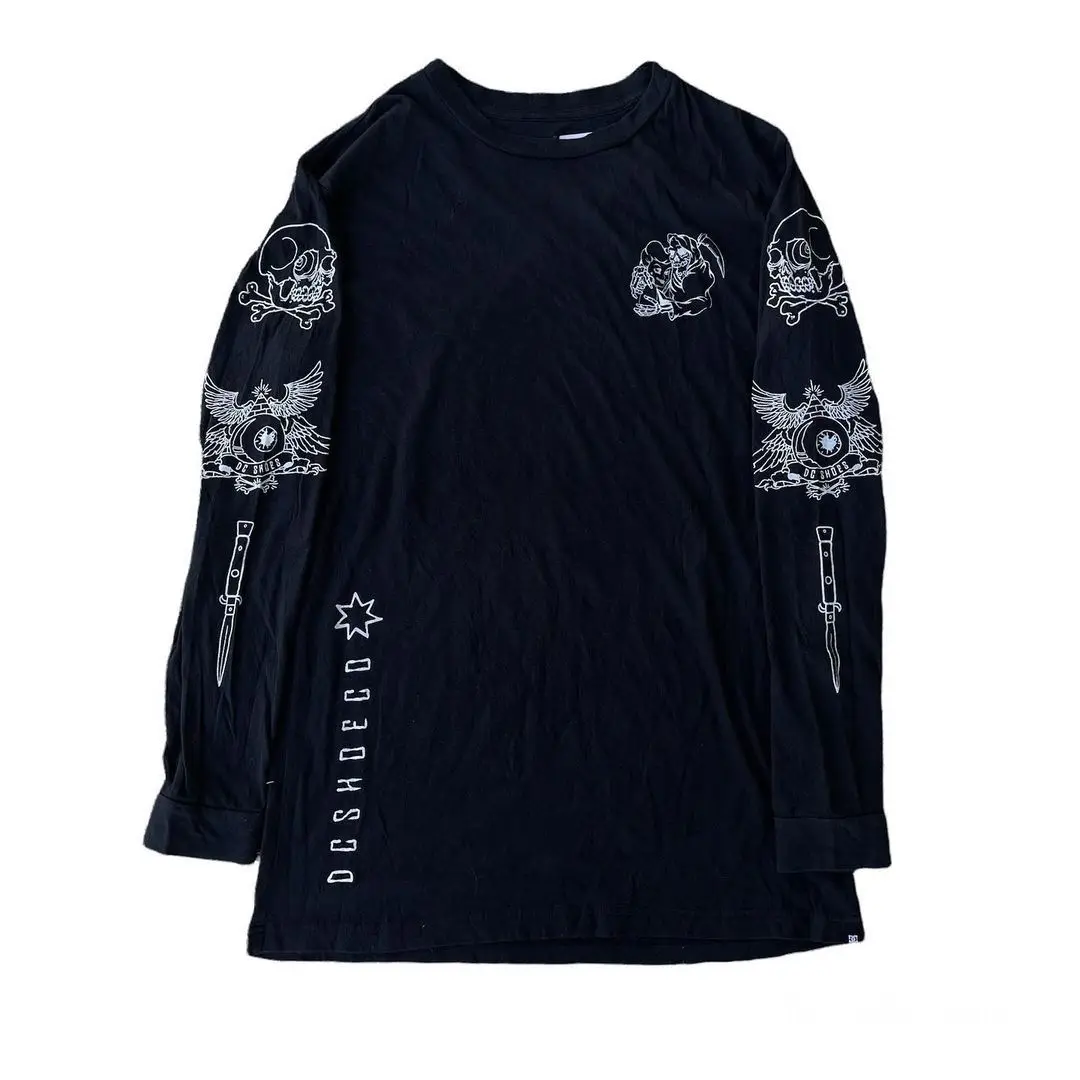 

ropa hombre Vintage Oversized T-shirts Gothic Loose Long Sleeve T Shirts Harajuku Streetwear Retro Tshirts Hip Hop Y2K Tee Tops